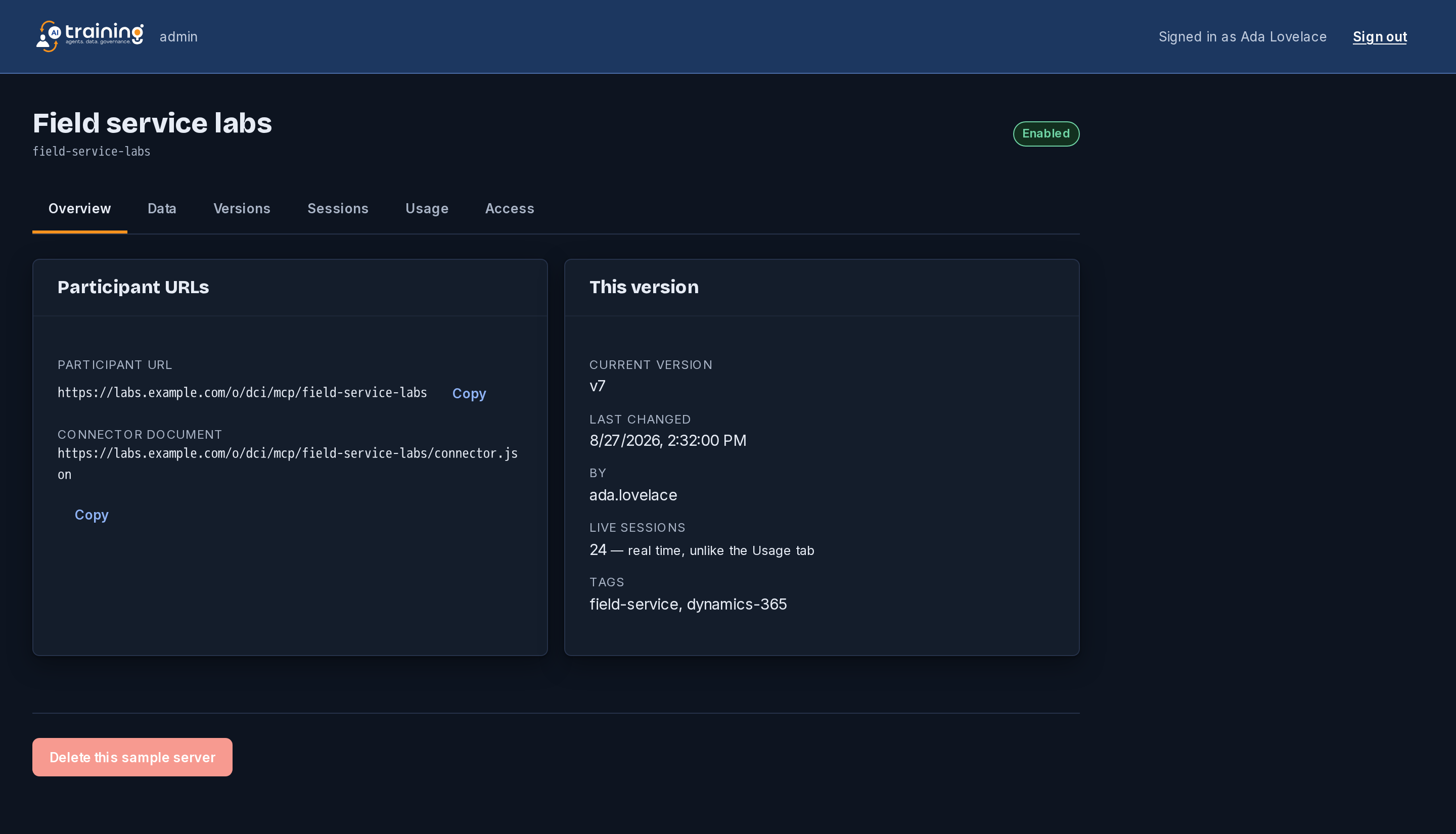 The same server detail in the dark theme.